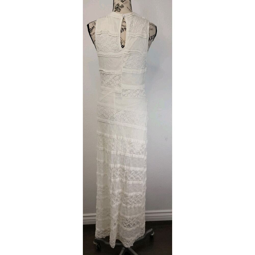 Manito USA Slip Maxi Dress Sz XS/S Ivory Lace Mesh Semi Sheer Whimsycal - Picture 6 of 8